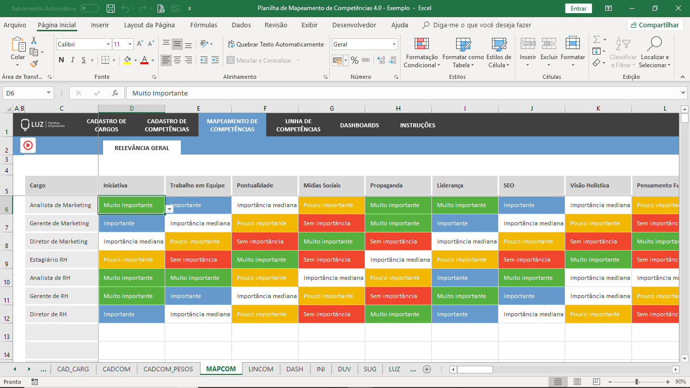 Planilha De Mapeamento De Compet Ncias Em Excel Planilhas Prontas