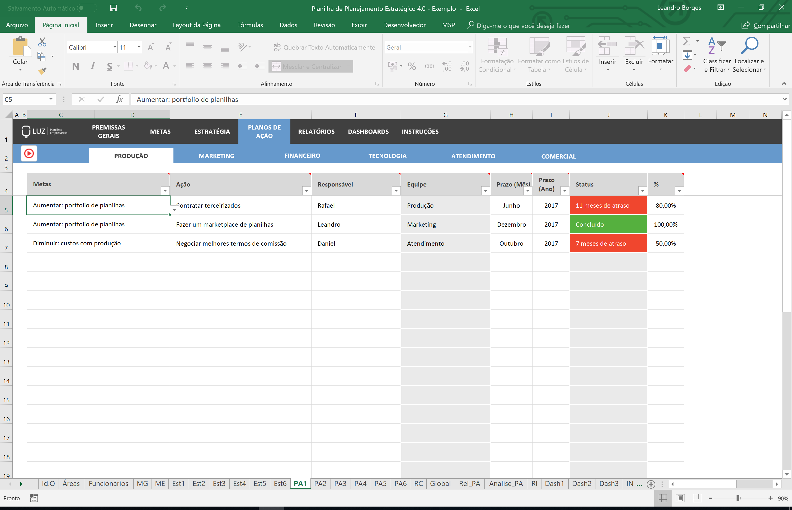 Planilha De Planejamento Estrat Gico Em Excel Planilhas Prontas