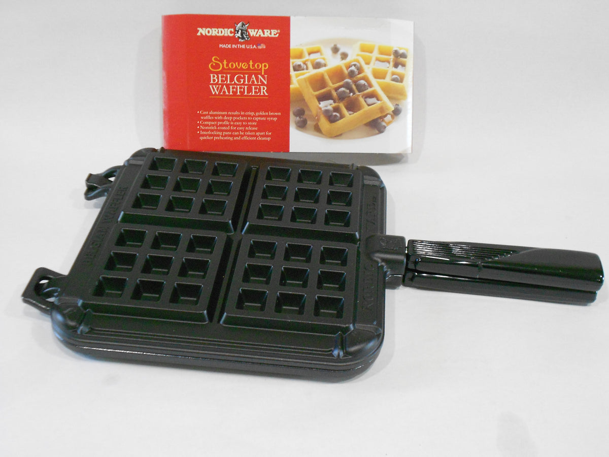 Bakes delicate and crisp waffles Cast Aluminum Stovetop Belgium Waffler 