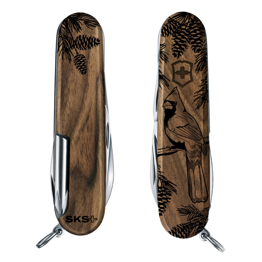 Victorinox Personalized Cardinal Hiker Hardwood Walnut Exclusive Swiss Army Knife Front and Back