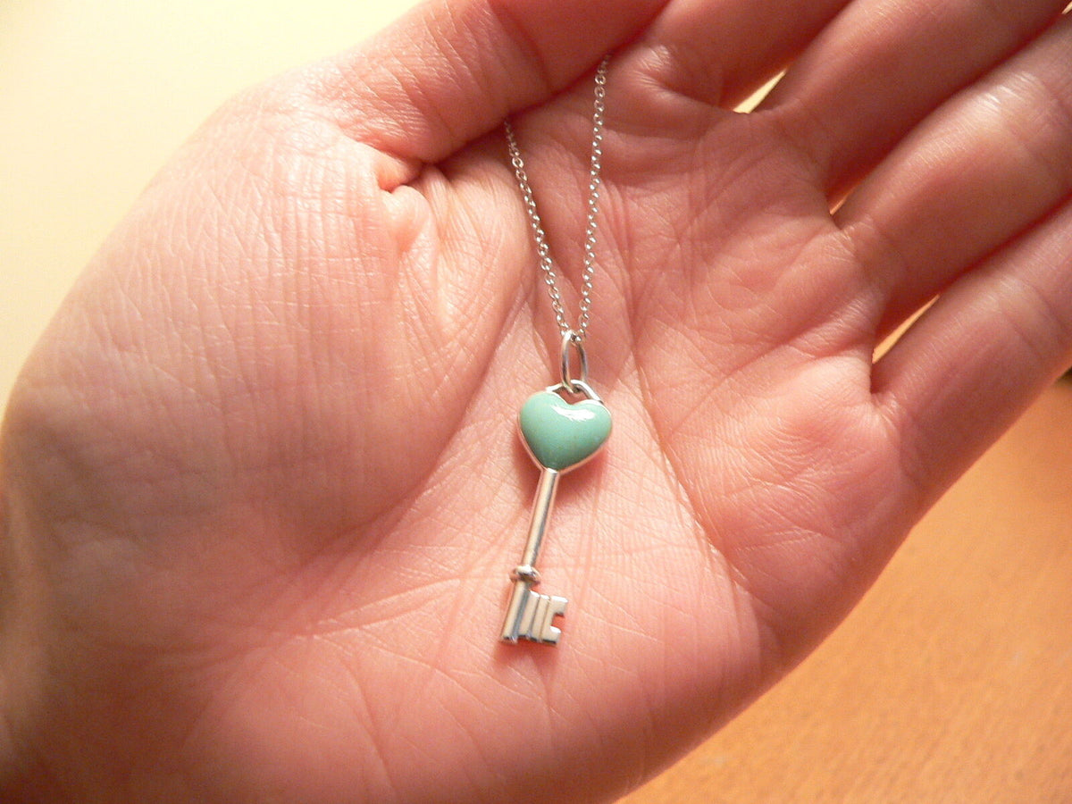Key Pendant Necklace Turquoise Jewel Turquoise Heart Necklace Gift Idea Sterling Silver Key Necklace Key Chain Necklace Birthday Gift