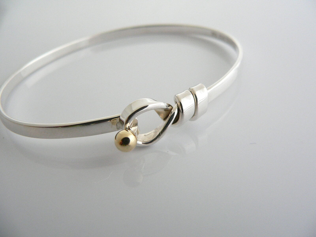 Tiffany & Co Silver 18K Gold Love Knot Hook Bangle Bracelet Interlocking  Gift