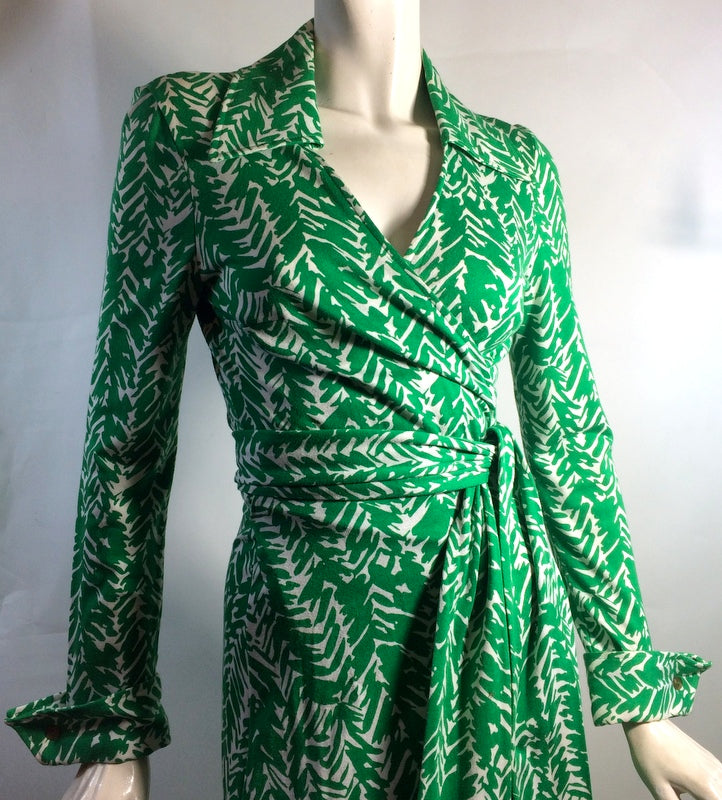 green and white wrap dress