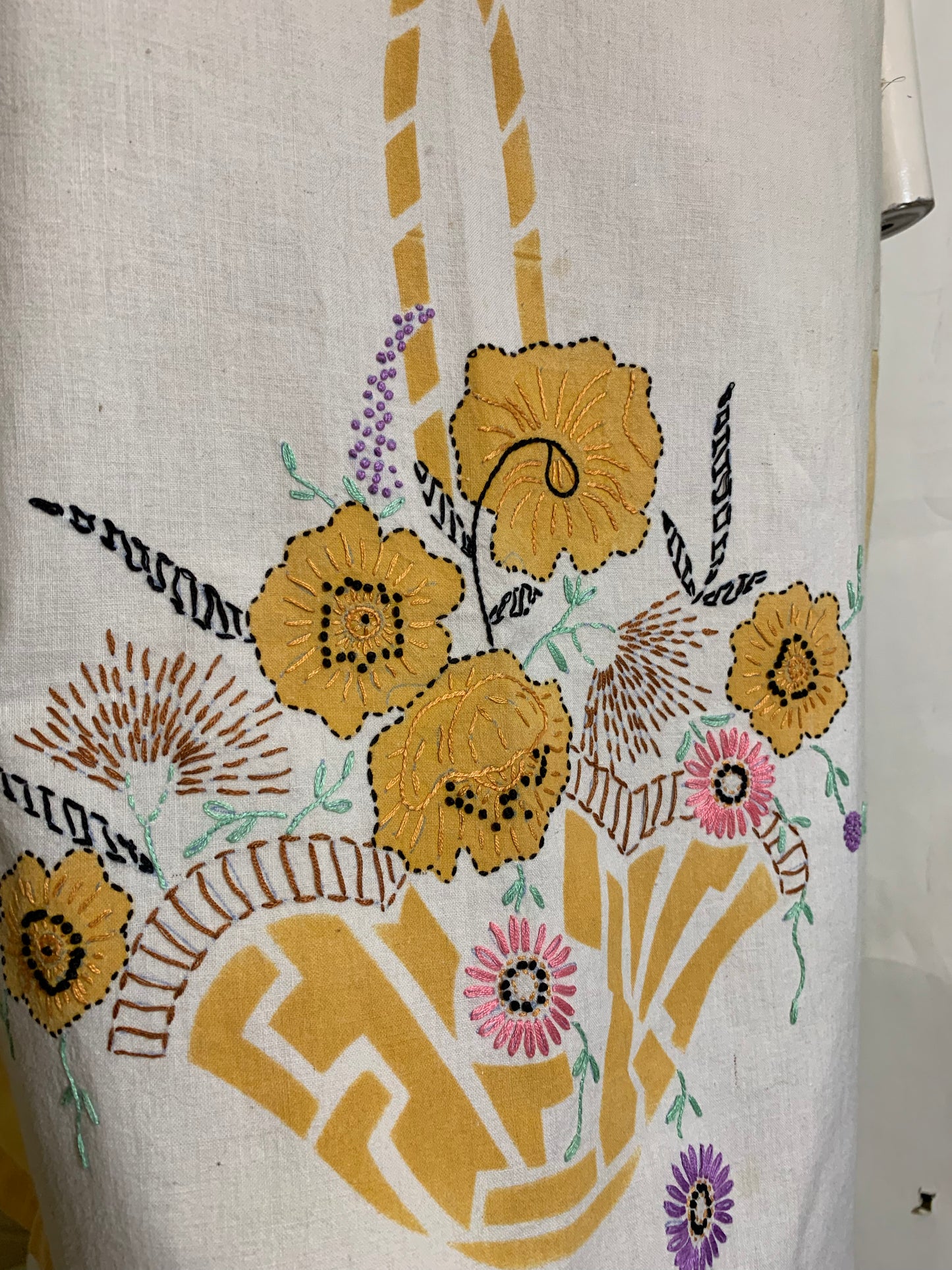 Sweetest Basket of Posies Yellow and White Cotton Apron Dress circa 1920s