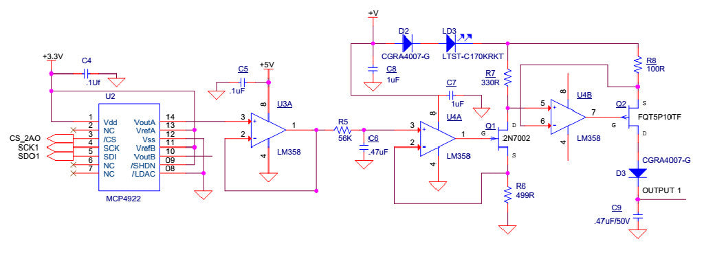 Raspbery Pi 4-20 mA Output PI-SPI-2AO Schematic Excerpt