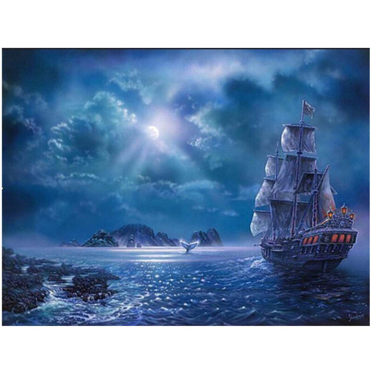 Moonlight Sea Boat 5D Diamond Painting - 5diamondpainting.com – Five