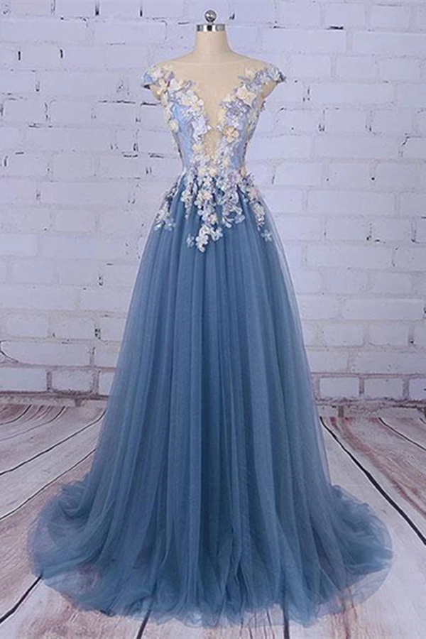 blue modest prom dresses