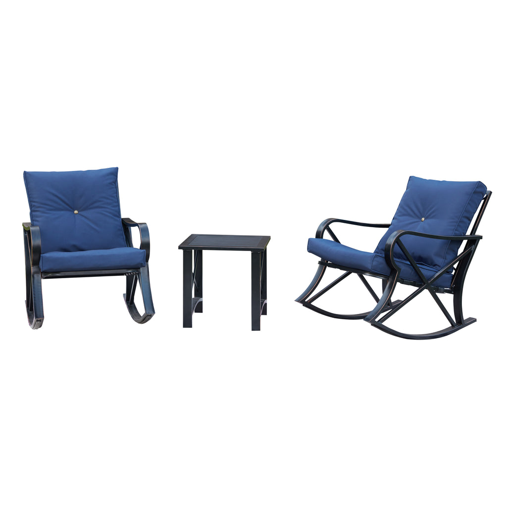 Blue LOKATSE HOME 3 Piece Outdoor Patio Chairs Set with Table Bistro Furniture Metal with Cushions 