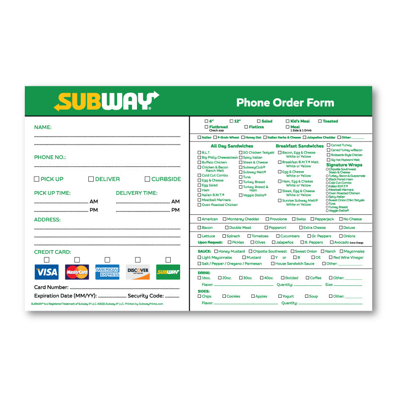 Order Form Pads Large Subway Prints