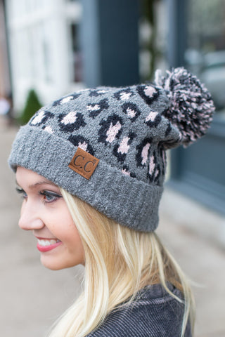 Grey Leopard Spot Beanie