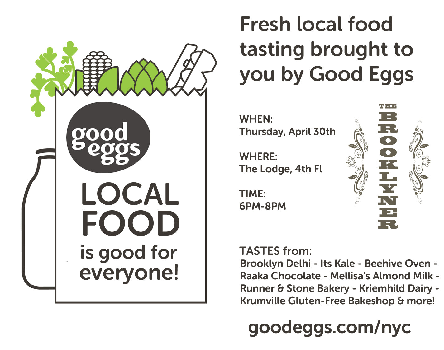 Local food tasting at The Brooklyner.  Come join us!
