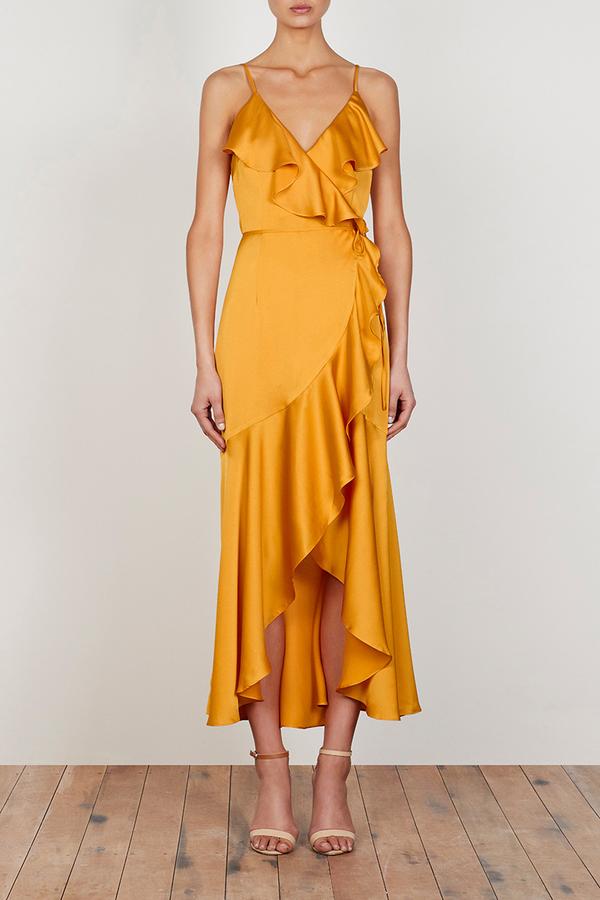 shona joy oro wrap midi dress