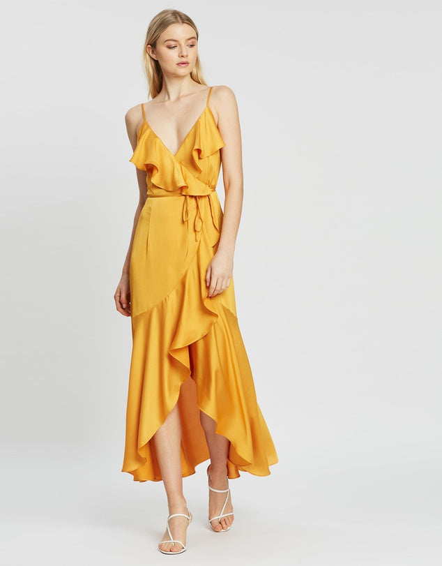 shona joy oro wrap midi dress