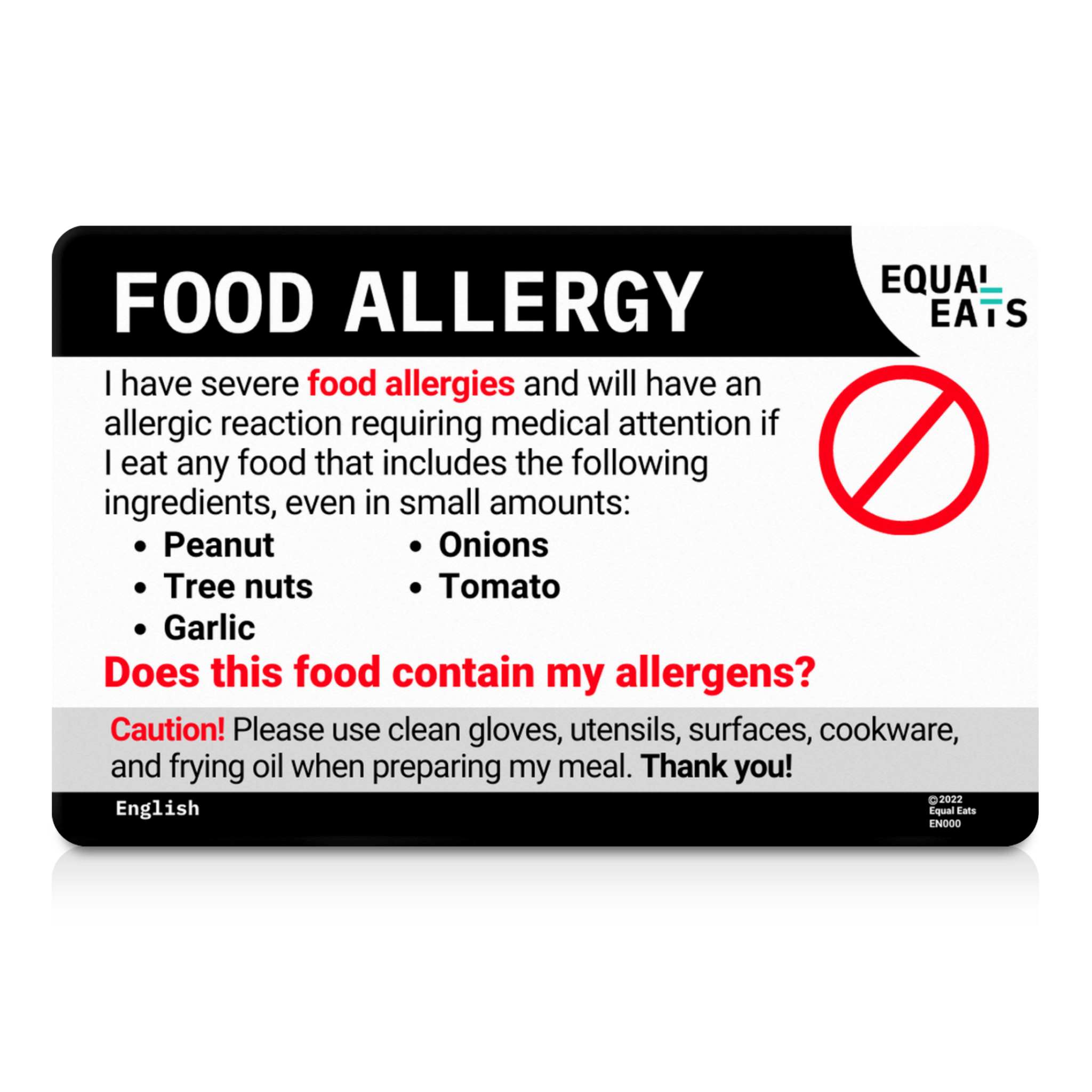 Customized Food Allergy Card Equal Eats