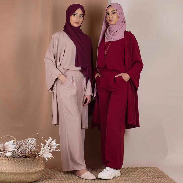 brud Picasso besøgende Three-piece Abaya Turkish Kimono Tops Pants Muslim Dress Abayas Hijab -  Tahir Z Store