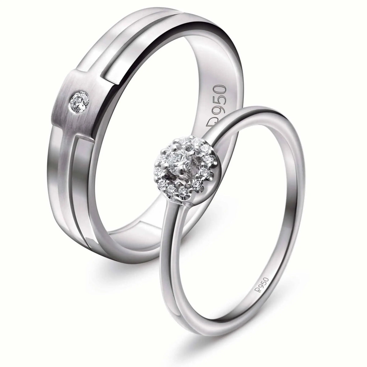 Platinum Engagement Couple Rings with Diamonds JL PT 456