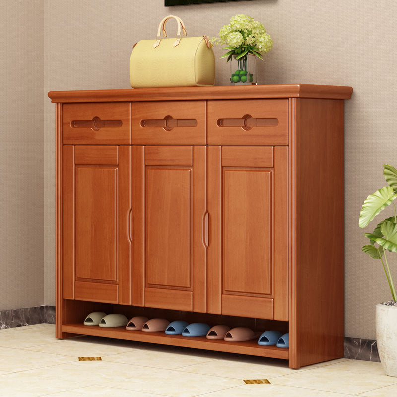 Chinese Solid Wood Shoe Cabinet Three Door Large Capacity Storage