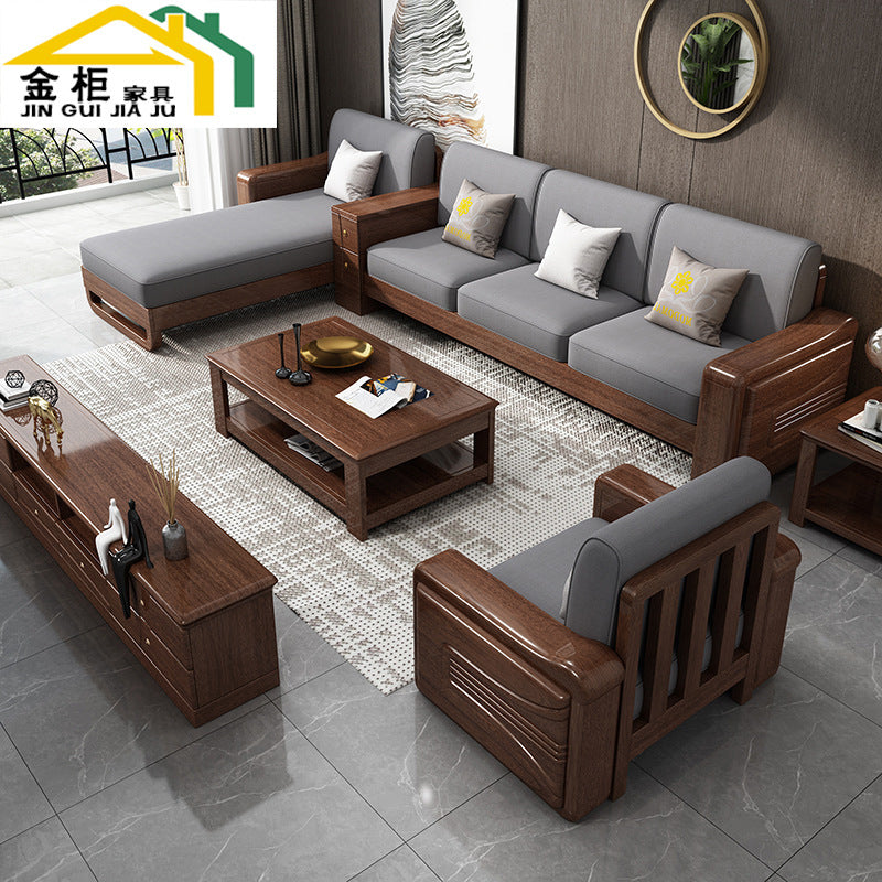 Walnut Solid Wood Sofa Modern New Chinese Living Room Corner