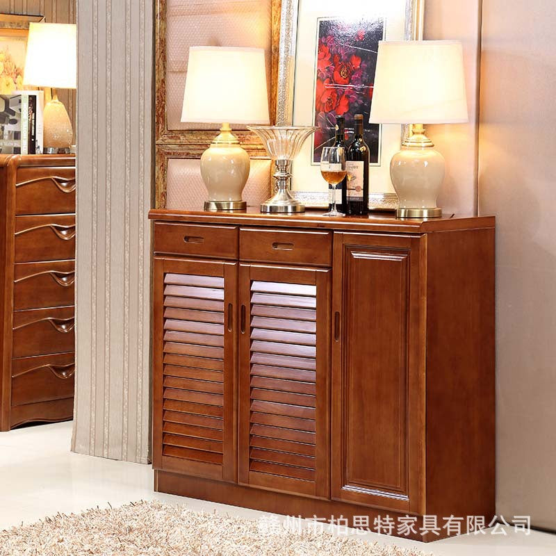 Solid Wood Shoe Cabinet Oak Storage Cabinet Modern Chinese Two