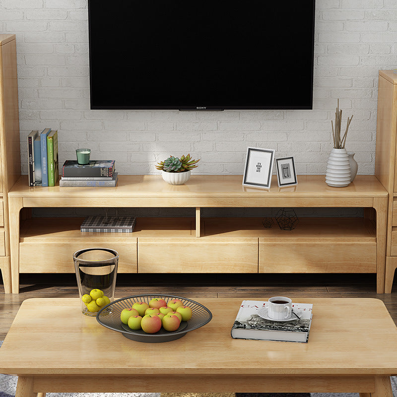 Nordic Pure Solid Wood Tv Cabinet Rubber Wood Simple Modern Three
