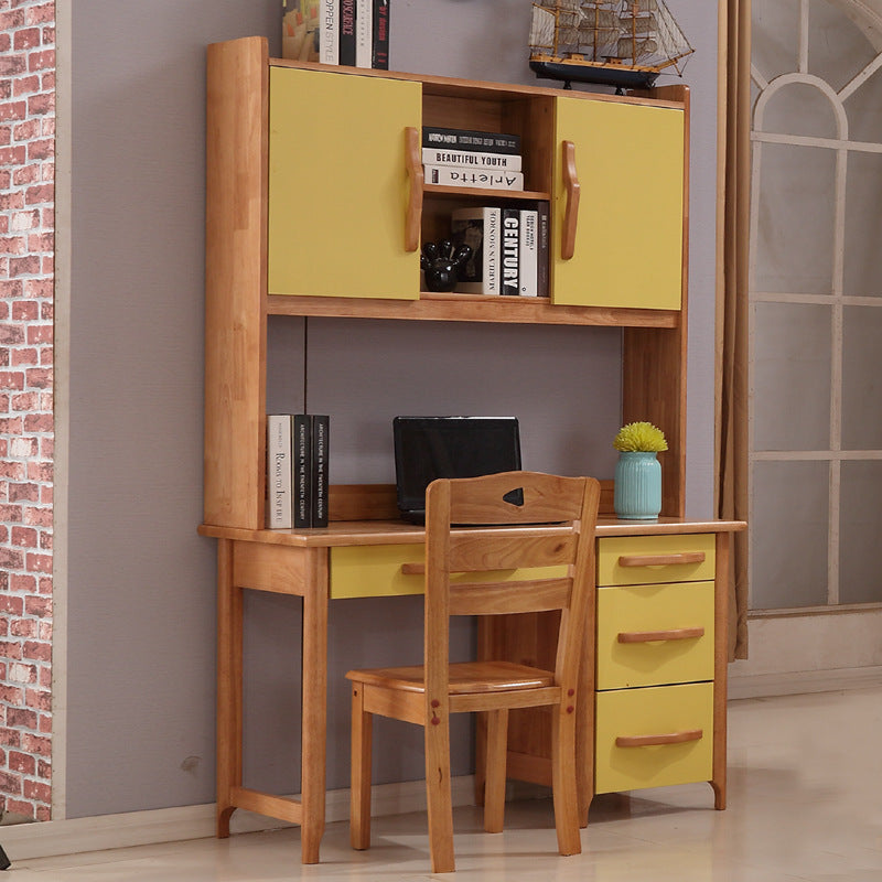 All Solid Wood Desk Bookshelf Bookcase Combination One Simple