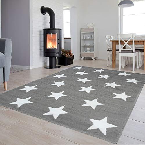 Tapiso Luxury Area Rugs Living Room Bedroom Light Grey White Stars Durable Modern Carpet Size 200 X 300 Cm 6ft7 X 9ft10