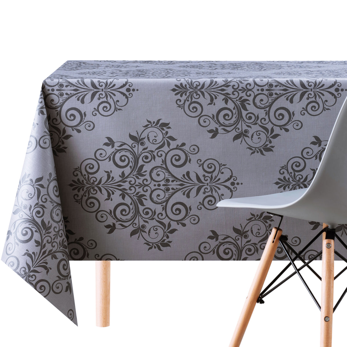 EMBOSSED PVC TABLE CLOTH AMA DAMASK BLACK LEAVES THICK COVER WIPE ABLE PROTECTOR