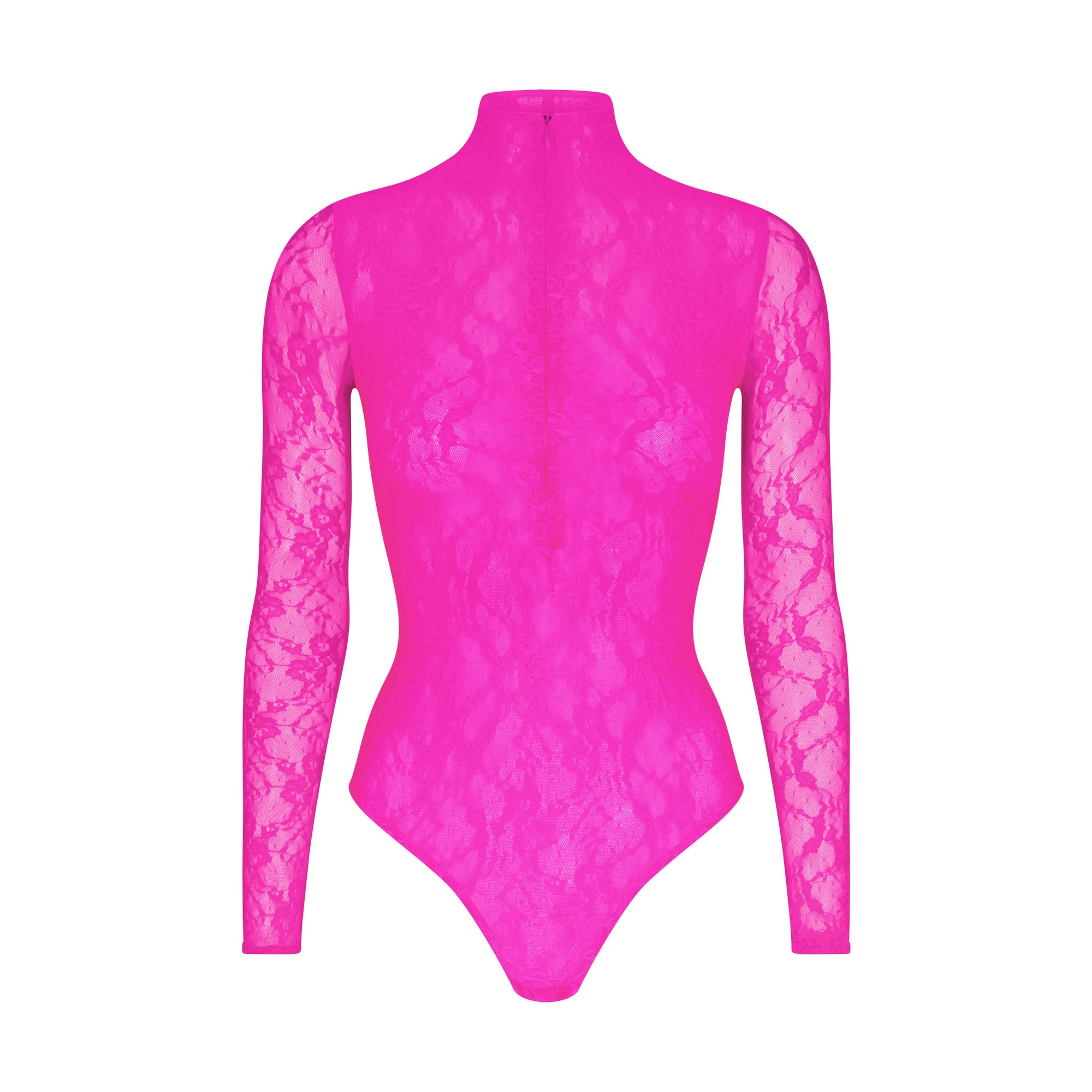 Track Stretch Lace Lined Long Sleeve Thong Bodysuit - Sunset - M at