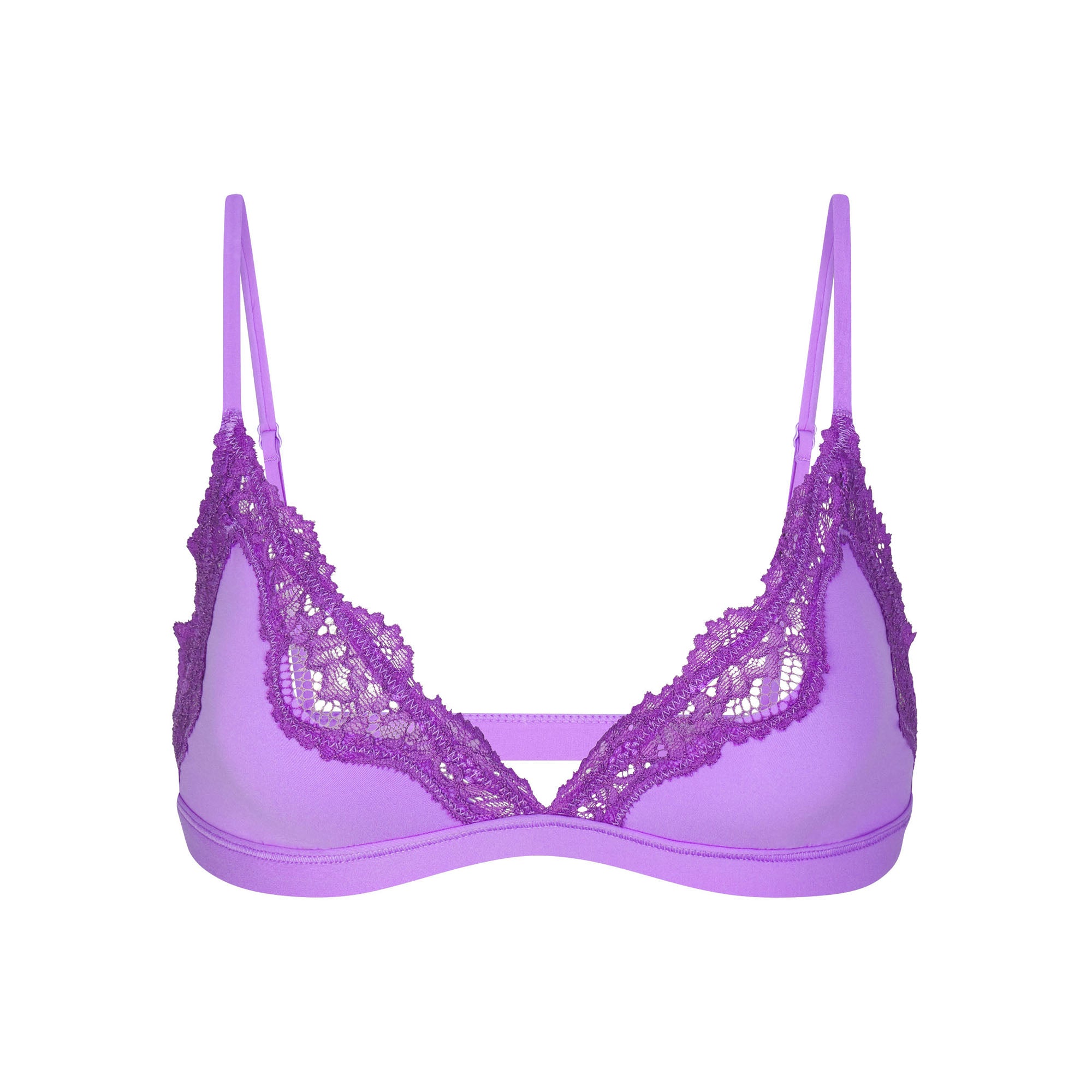 Purple Longline Satin Lace Trim Bra