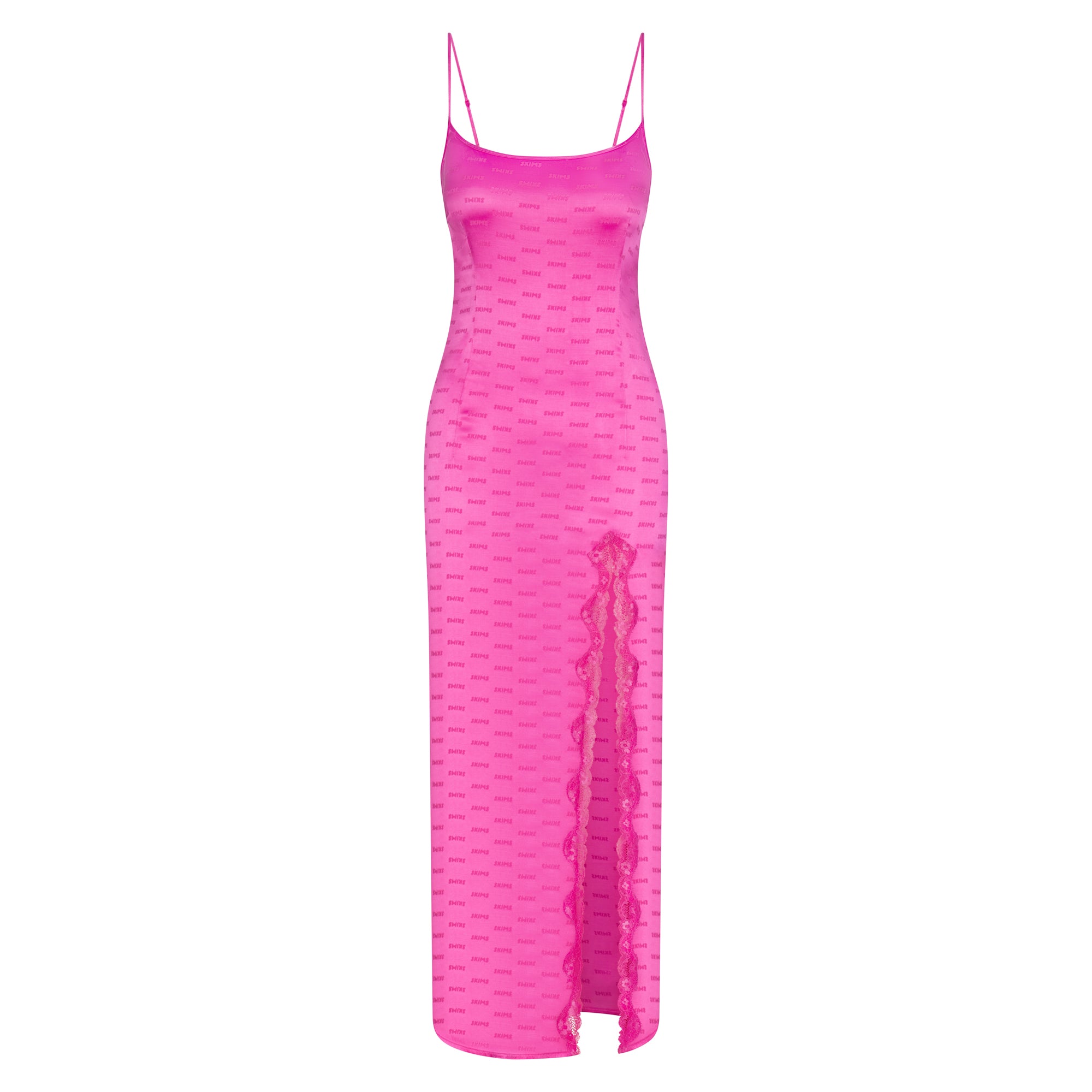 SKIMS JACQUARD LACE LONG DRESS | HOT PINK