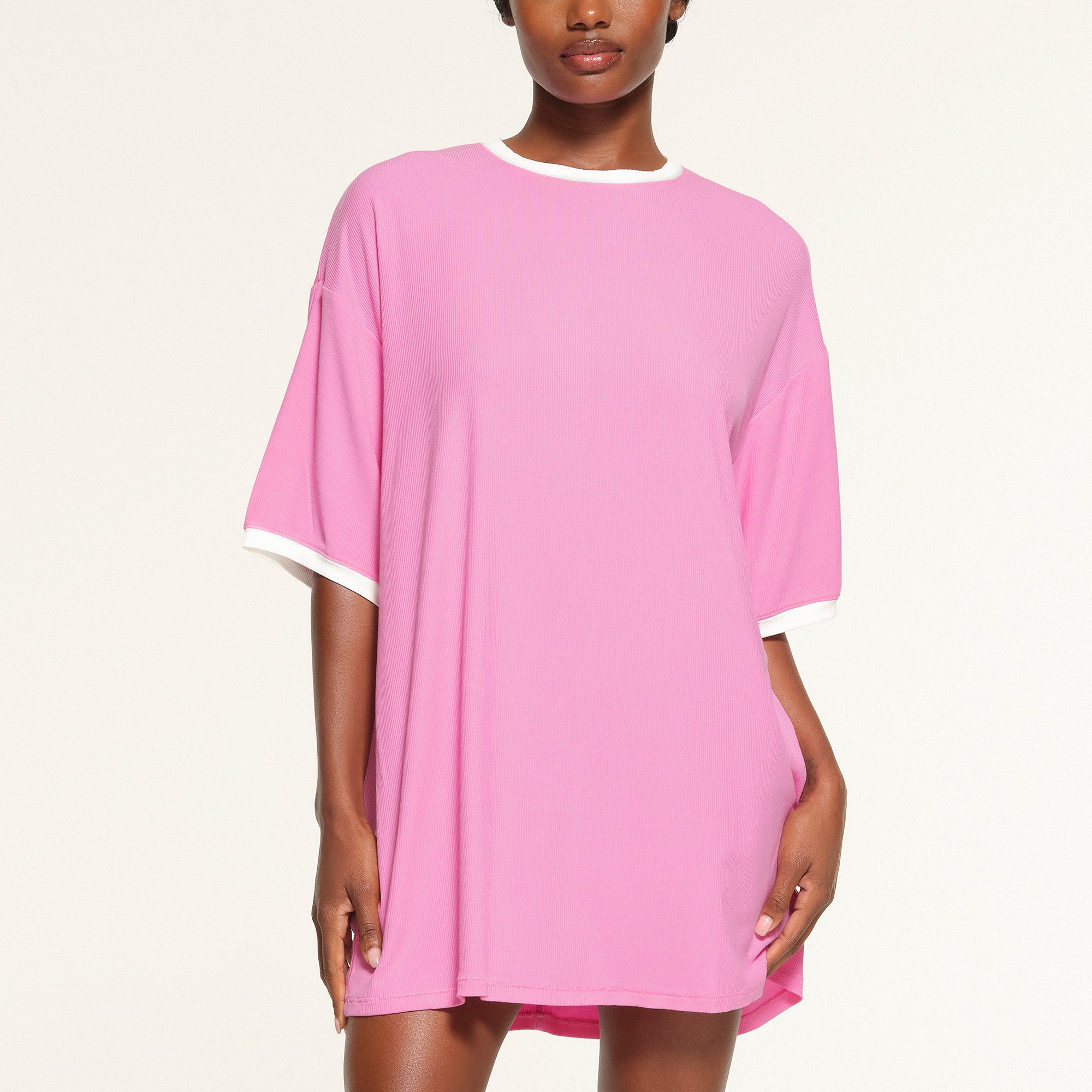 SOFT LOUNGE RINGER T-SHIRT MINI DRESS | BLUSH