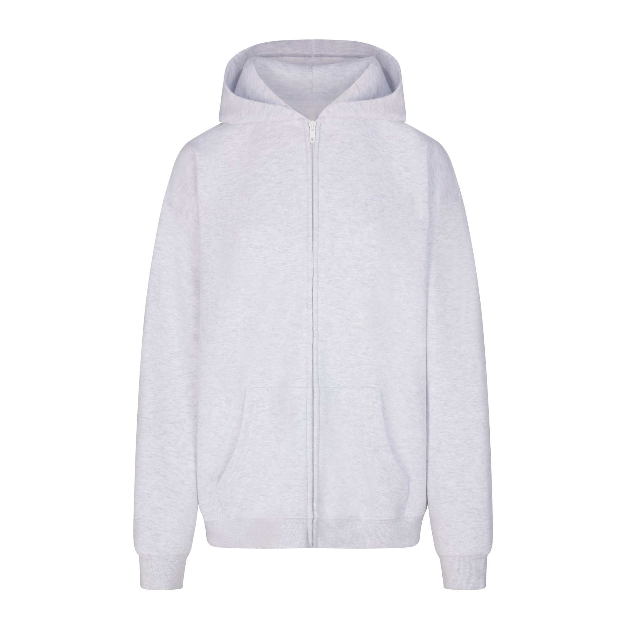 COTTON FLEECE OVERSIZED ZIP UP HOODIE | LIGHT HEATHER GREY