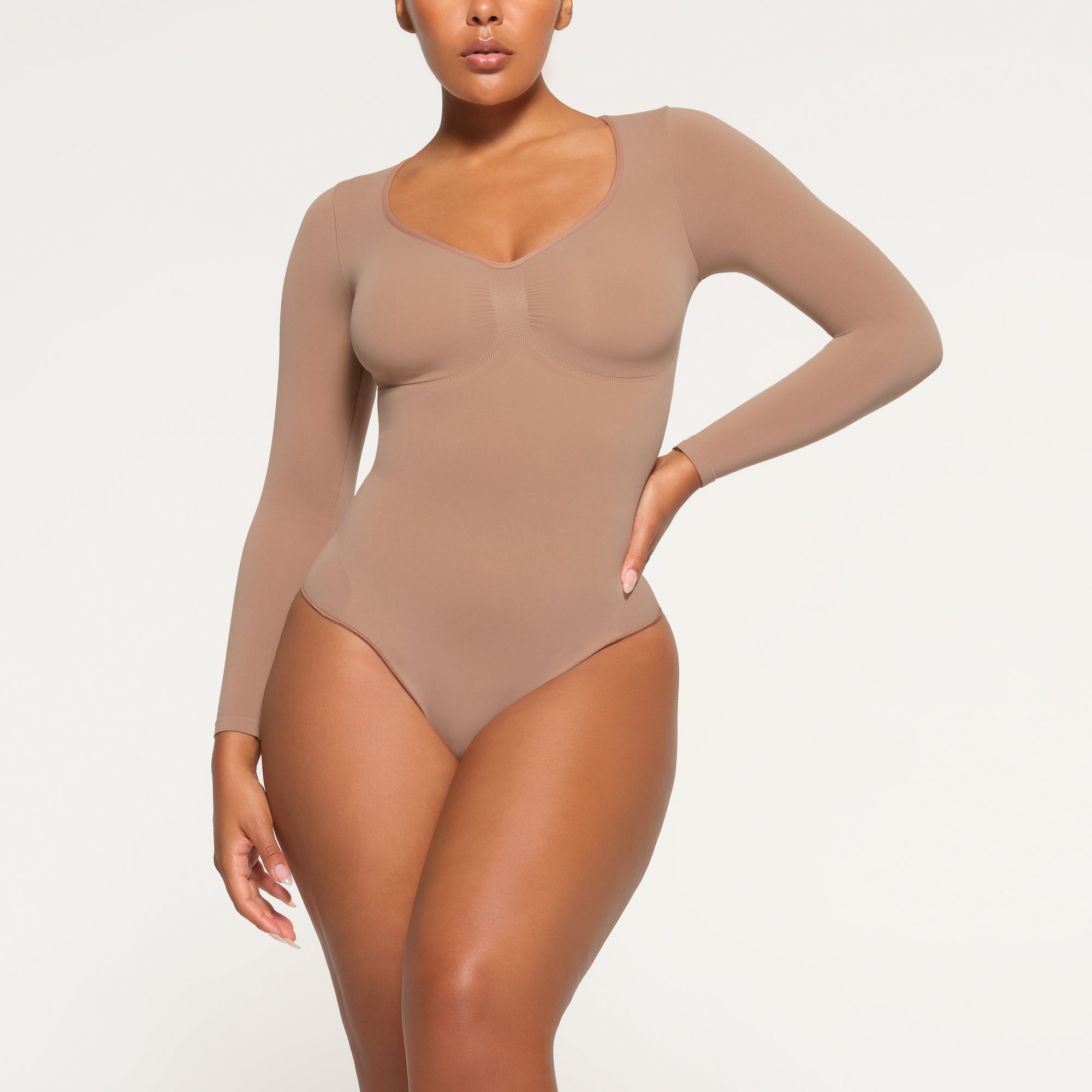 SEAMLESS SCULPT LONG SLEEVE THONG BODYSUIT | SIENNA