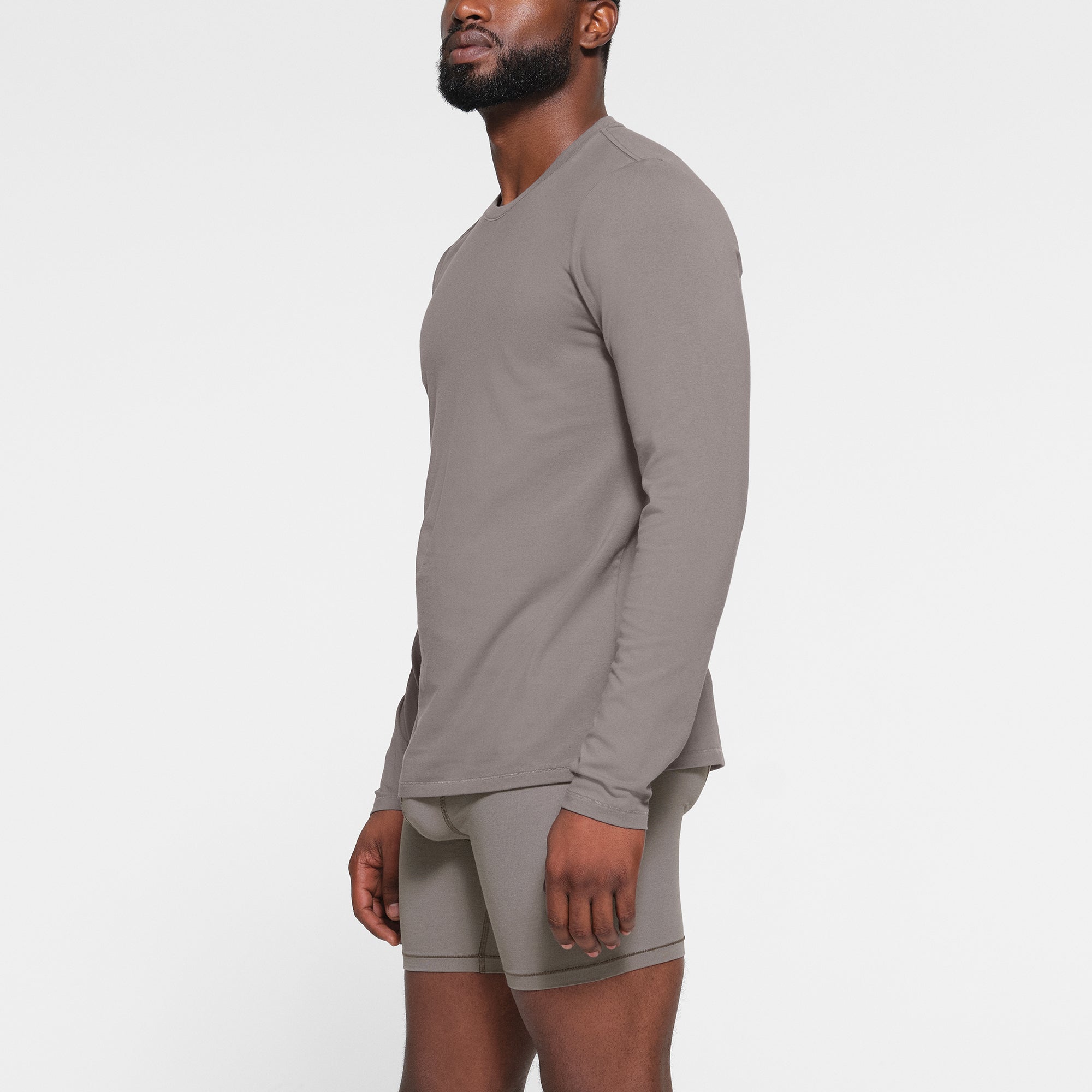 SKIMS COTTON MENS LONG SLEEVE T-SHIRT | WASHED GUNMETAL