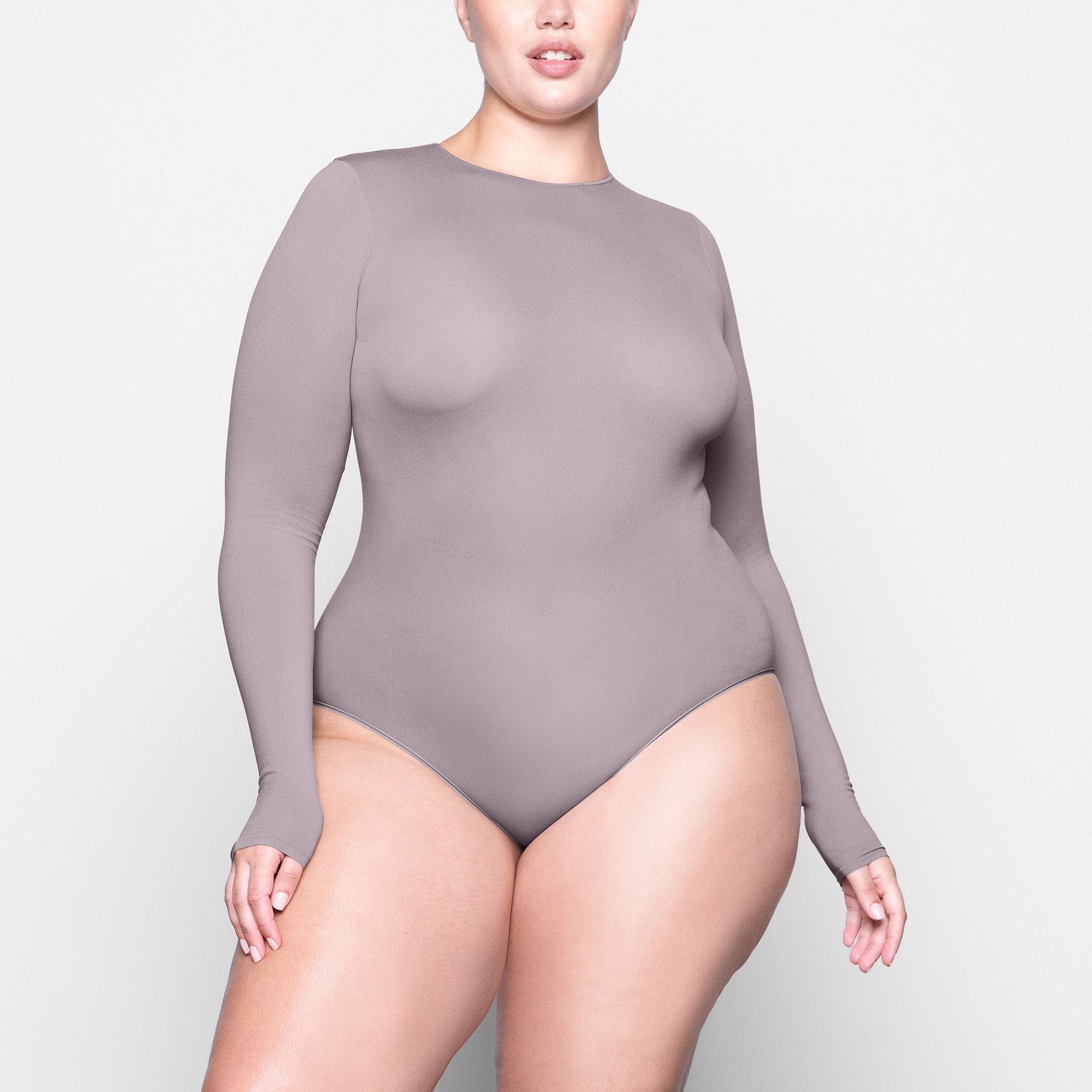 Light Essential Crew Neck Long Sleeve Bodysuit Mink Skims 