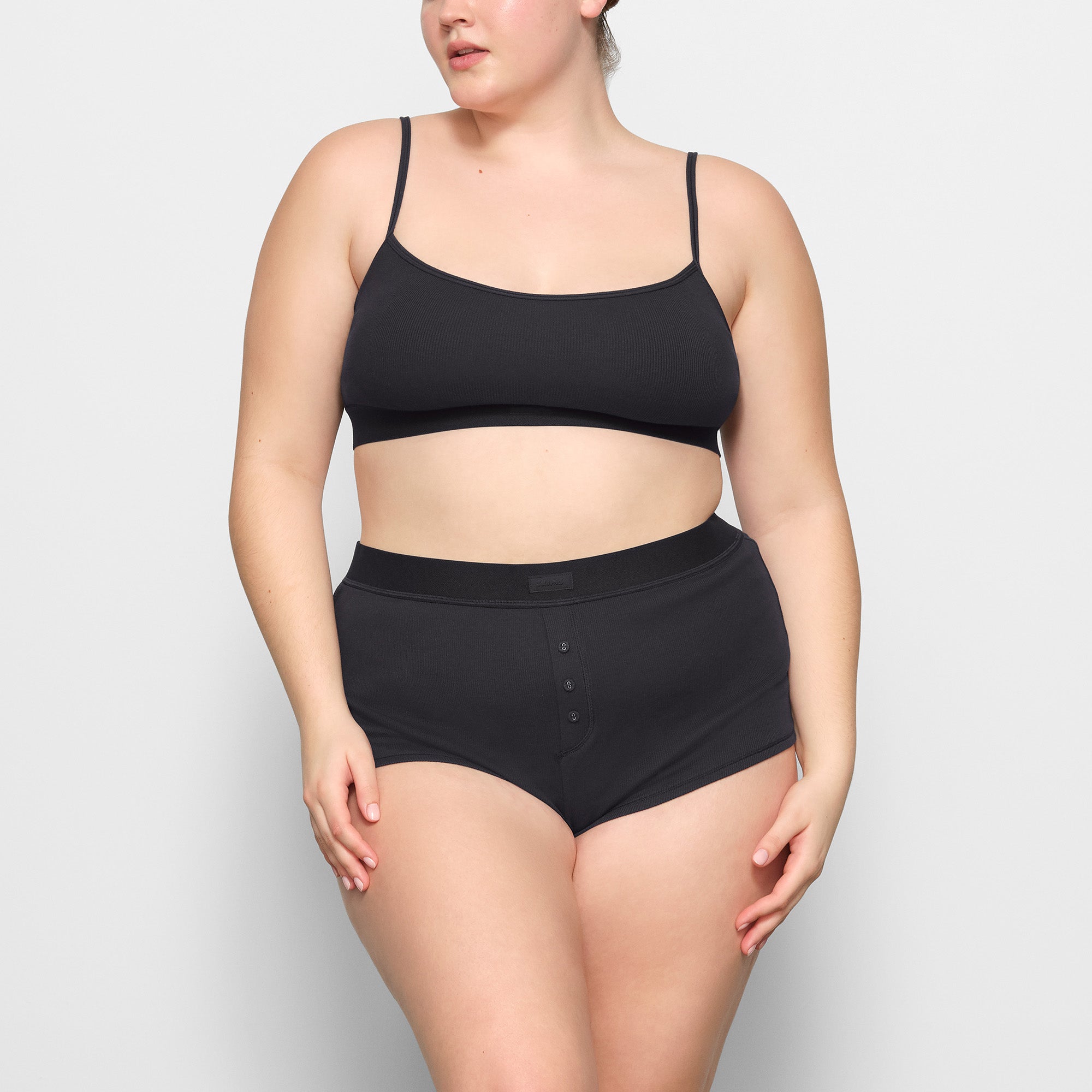 SKIMS - The Stretch Rib High Neck Bra and Brief in Soot
