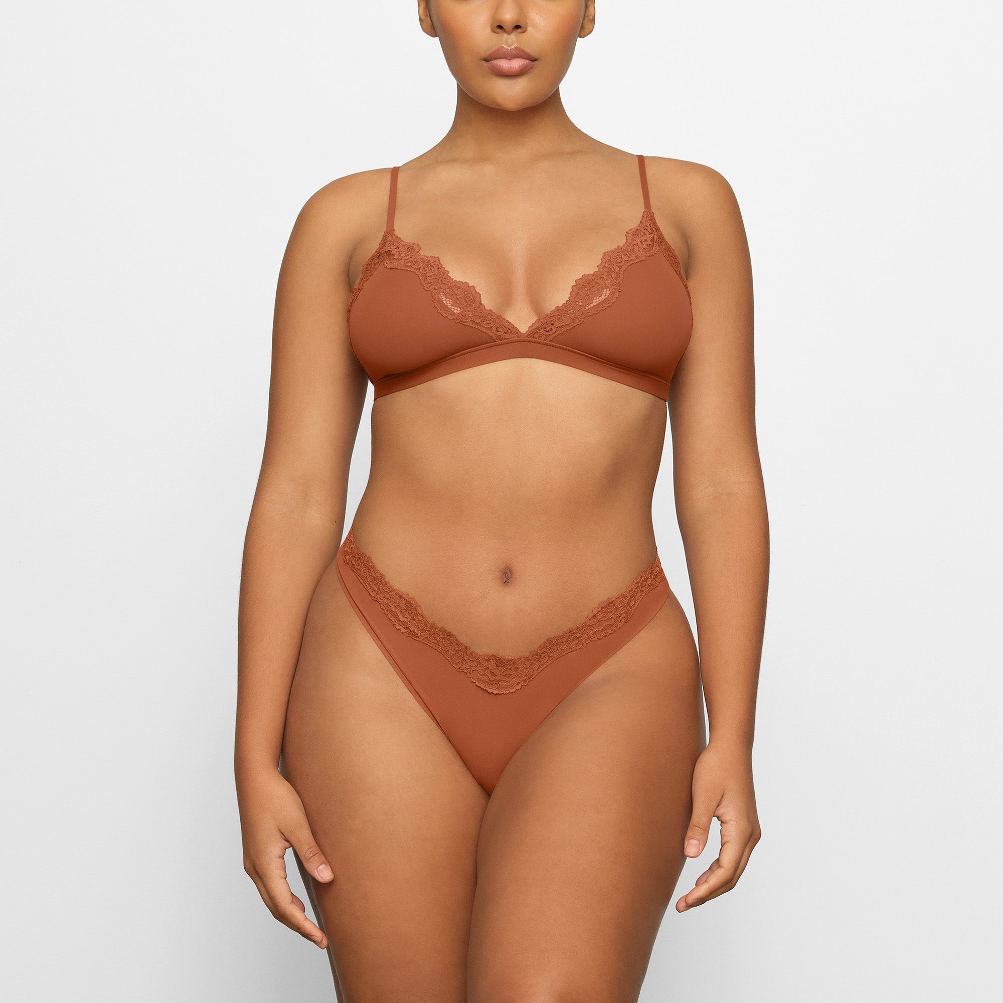 Skims Fits Everybody Lace Trim Triangle Bralette In Bronze