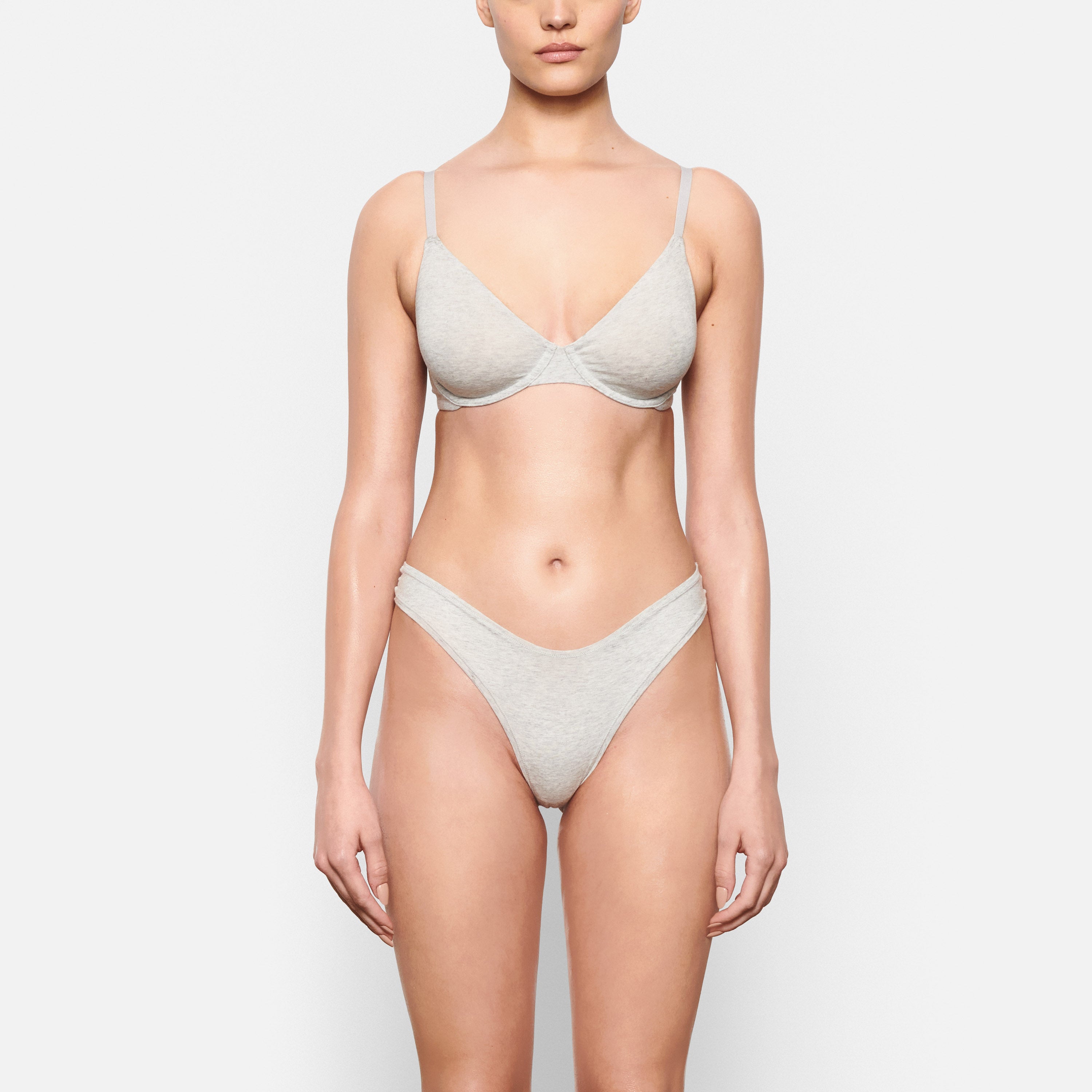 SKIMS x Swarovski Cotton Rib Plunge Bralette Light Heather Grey - FW23 - US