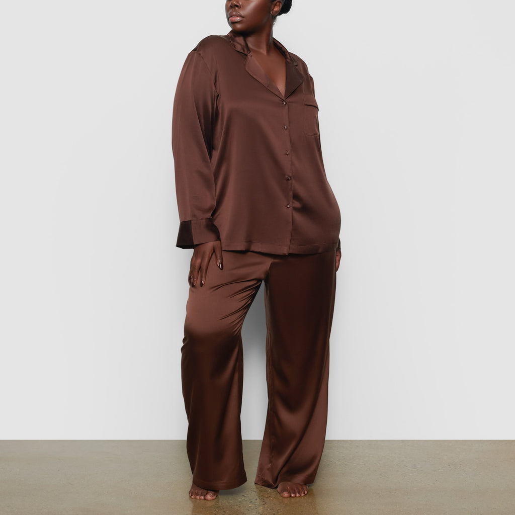 Silk Button Up Shirt - Cocoa | Silk Pajamas for Women | SKIMS