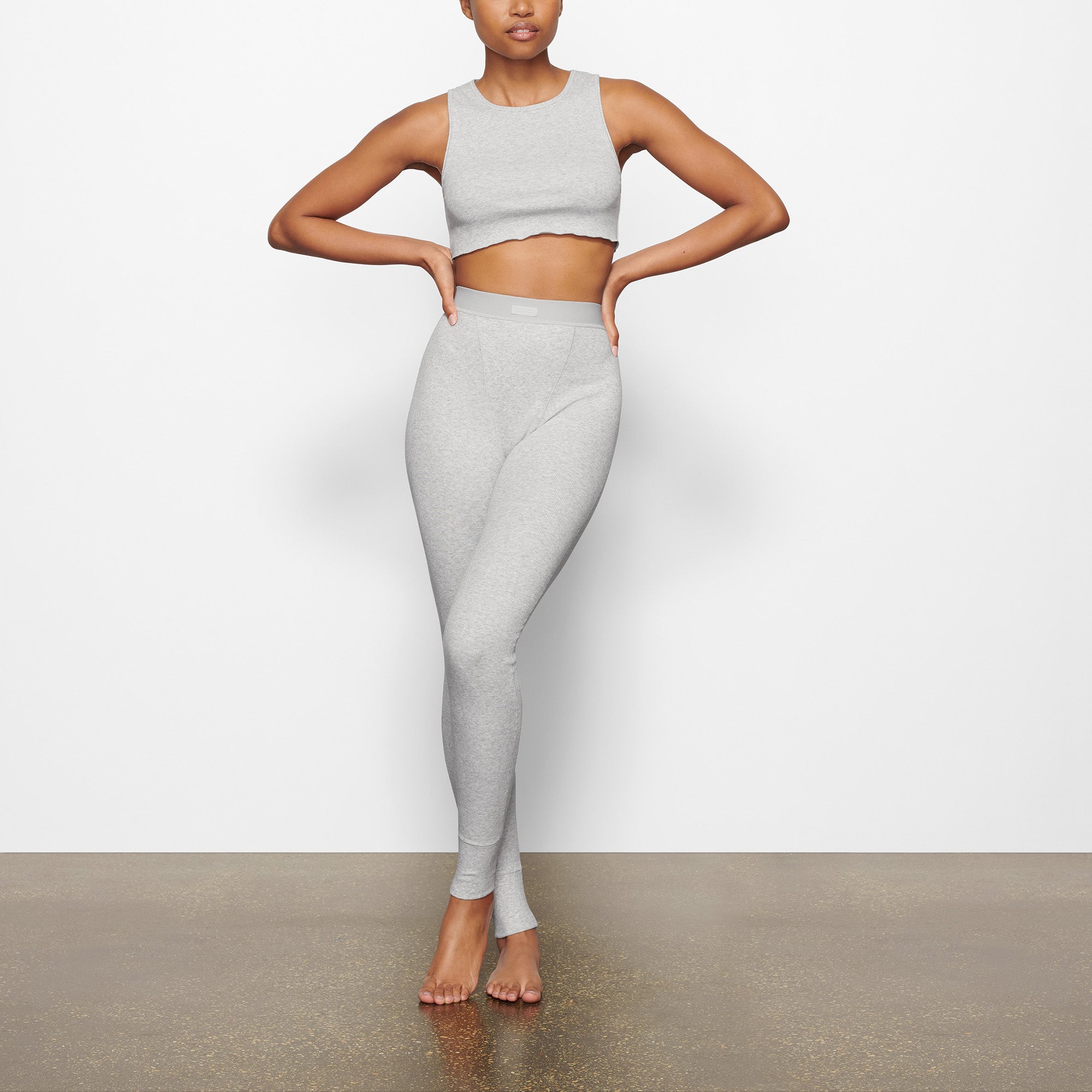 SKIMS Cotton Collection Cropped Ribbed Cotton-blend Jersey Tank - Light  Heather Grey - ShopStyle Tops