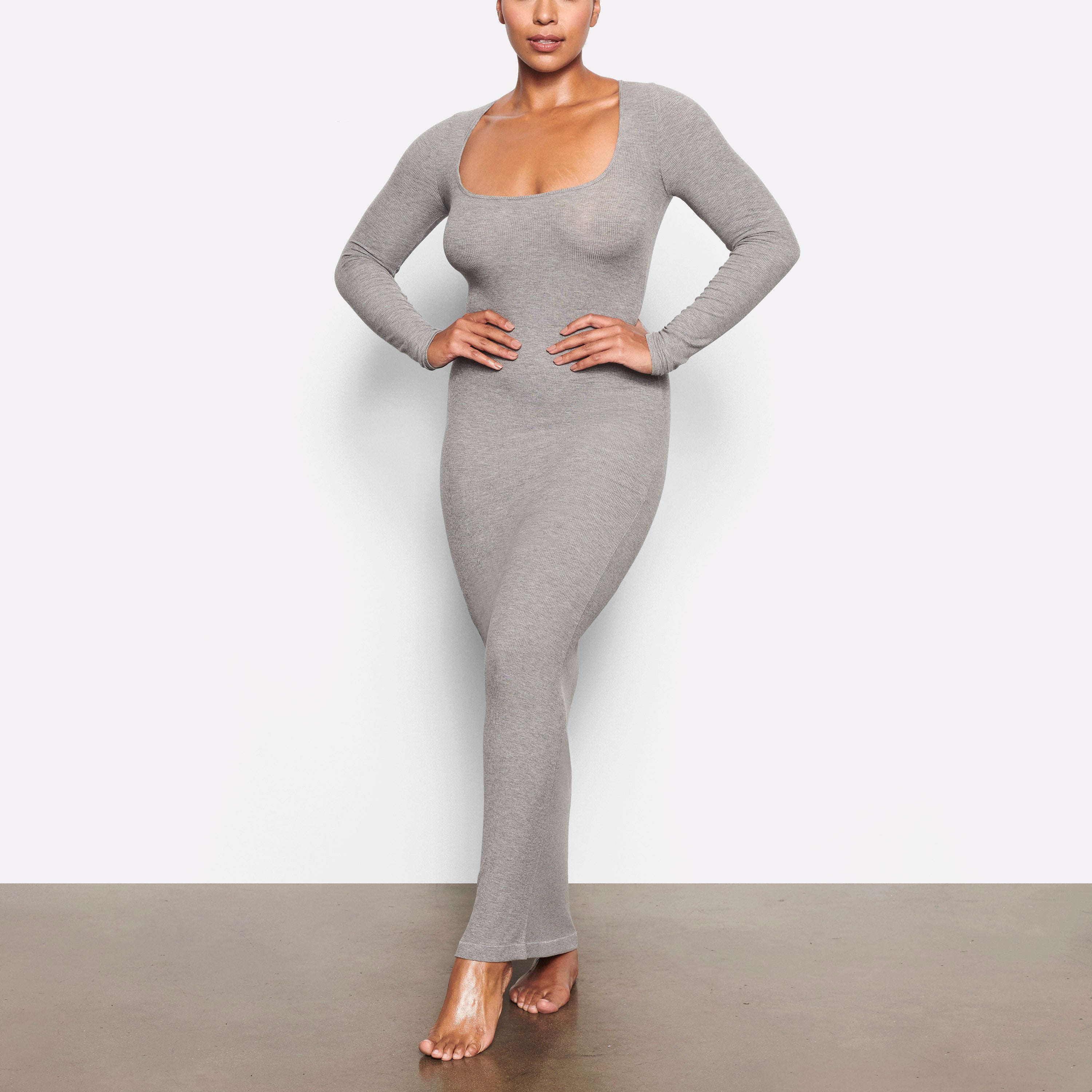 NWT- Skims Soft Lounge Long Sleeve Dress Heather Grey/ Size S  /(AP-DRS-1701)