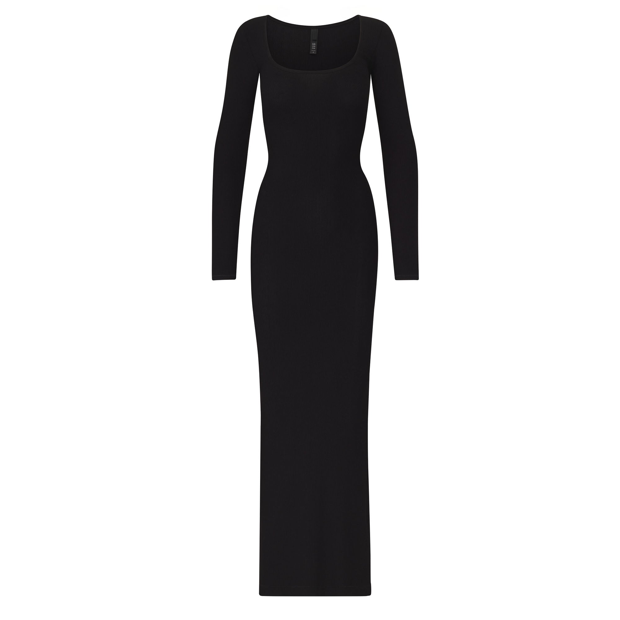 Black Ribbed Side Cut Out Long Sleeve Maxi Dress