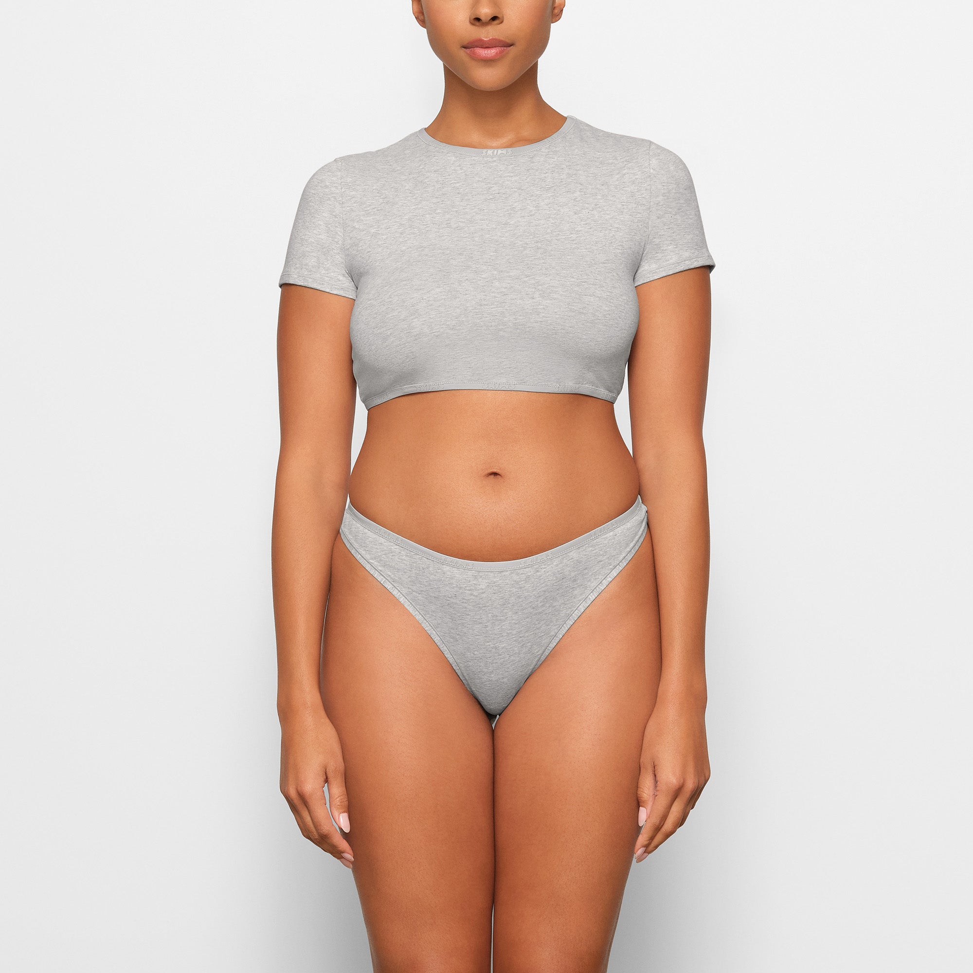 Gray Cotton Jersey Super Cropped T-Shirt