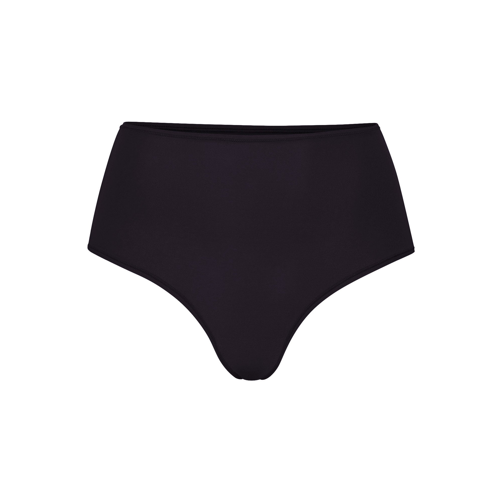fits everybody high waisted thong  onyx lays flat on a white background