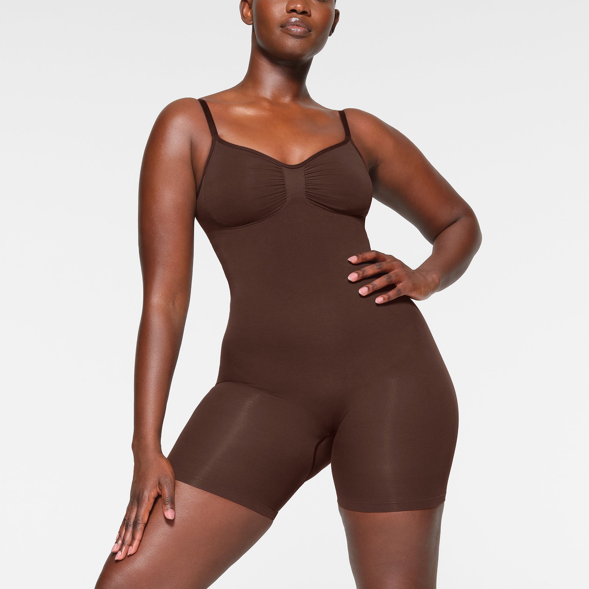 Skims Faux leather scoop dark tan bodysuit women/ - Depop