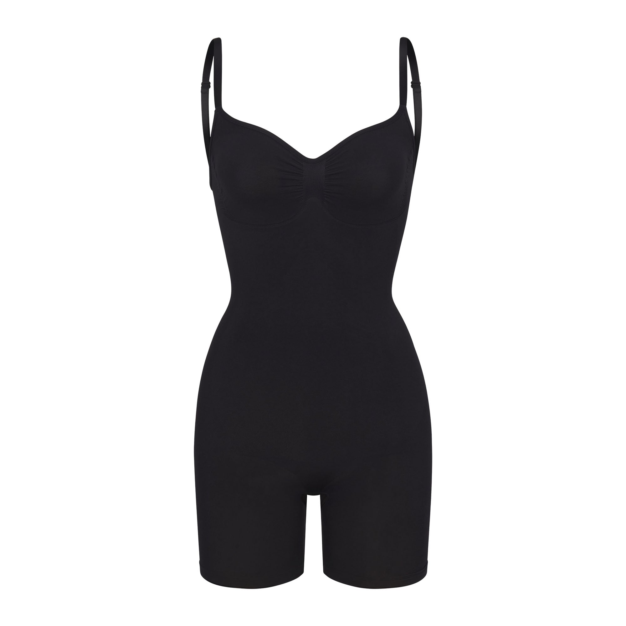 Plunge Low Back Mid Thigh Bodysuit - Medium Control - Black