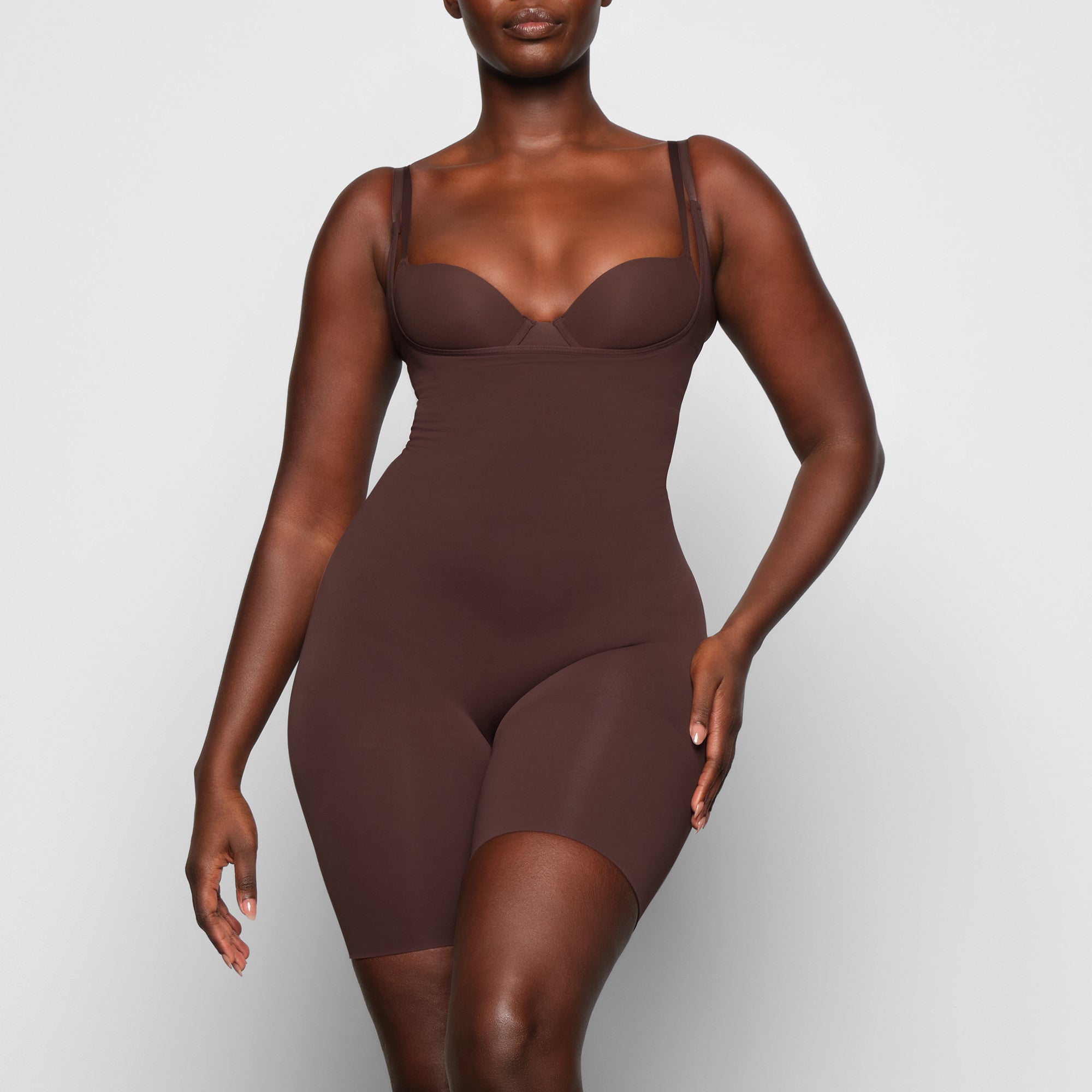 BUTT ENHANCING OPEN BUST BODYSUIT | COCOA