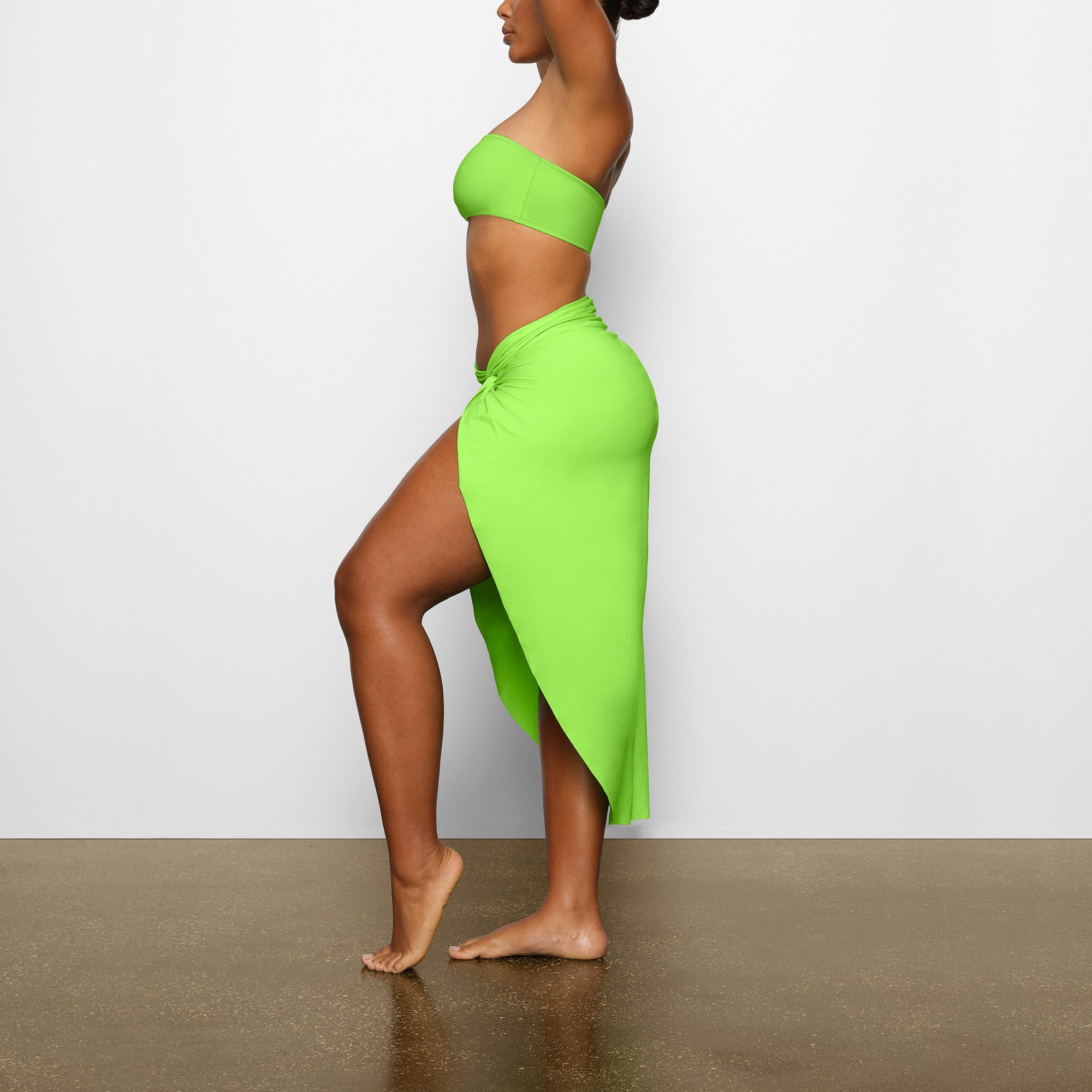 NWT Skims Signature Swim Ruched Mini Skirt in Neon Green Women's S