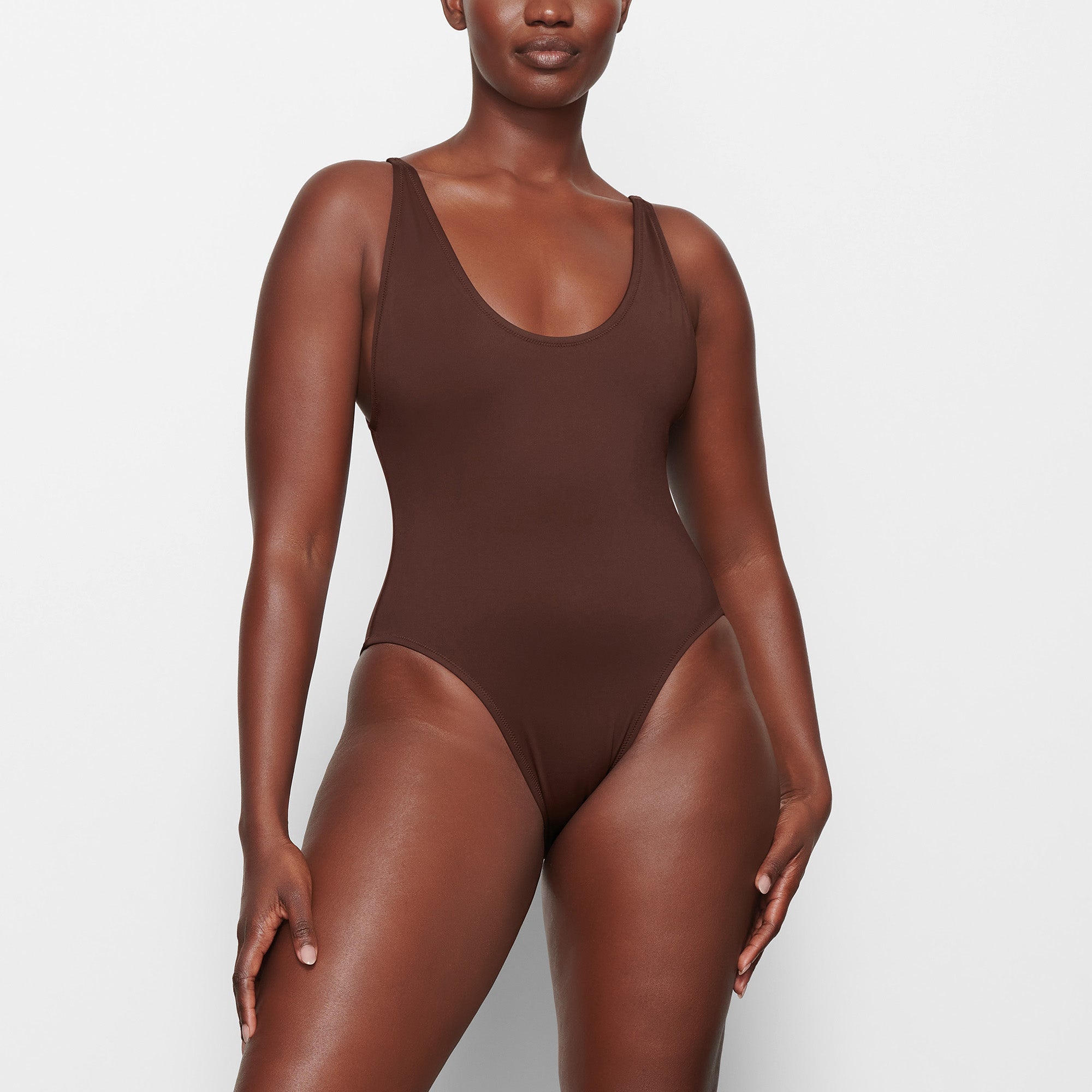 SKIMS Cocoa Brown Wet Jersey Cutout Tank Bralette High Cut Panty
