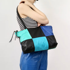 patchwork horizon squaresville 6 bag in black and blue on model